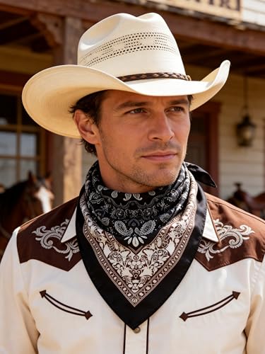 Image of 35 inch Men's Silk Cowboy Scarf - Oversized Western Bandana Neckwear, Large Square Scarf with Gift Packaging