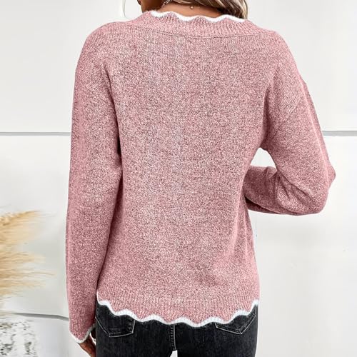 Women's Fashion V Neck Sweaters Cozy Fit Fleece Sweaters Plus Size Spring Sweater Elegant Chunky Pullover Tops2