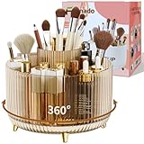 360° Rotate Makeup Brush Holder Organizer, Makeup Organizers Countertop, Makeup organization and Skincare Storage for Vanity, Desktop, Bathroom (Clear Amber)