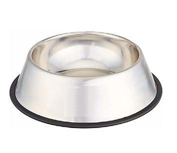 PUPHE pet Bowl Stainless Steel Unique Design with Anti Skid Base Dog Food Bowl and cat Bowl for Young Adult Dogs 2800 ml Large pots Size (Silver Dog Plates)