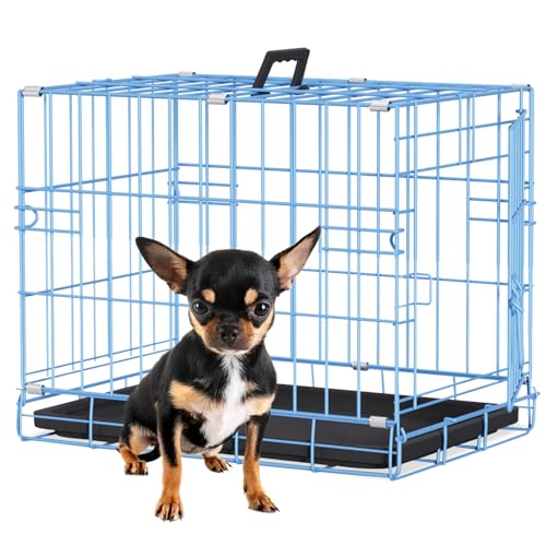 Image of BestPet | Dog Crate | 18 inch | Blue | Foldable Metal Kennel with Single Doors