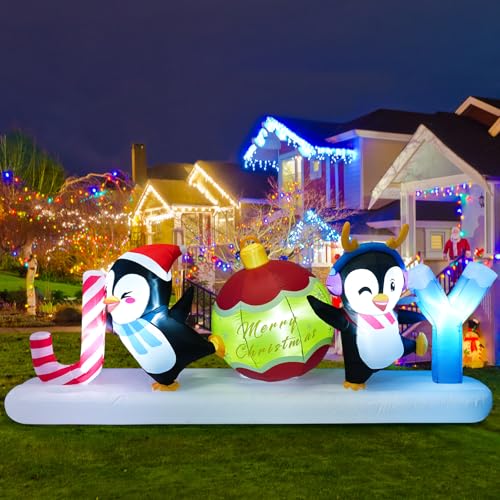 Meland 10FT Christmas Inflatable Outdoor Decorations, Christmas Blow Up Joy with Dancing Penguins &...