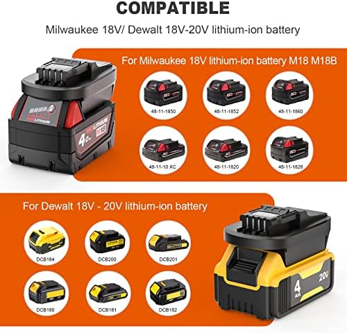 aikeec Battery Adapter for Dewalt 20V 18V Milwaukee 18V Convert to Worx 20V 4-PIN Li-Ion Battery Tools