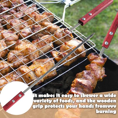 8 PCS Reusable Stainless Steel Barbecue Skewers for Grilled Kebab Flat Meat Vegetable Skewers with Wooden Handles for Outdoor BBQs Heat Resistant Kebab Maker Set for Camping Garden Grills - Image 2