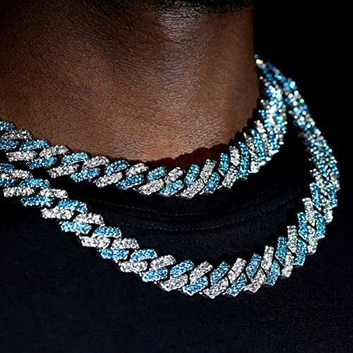 Loumssiy Silver Plated Bling Miami Cuban Link Chain For Men Women Iced Out Miami Cuban Necklace Diamond Chain For Men 14Mm Colorful Hip Hop Jewelry (Blue Silver-14Mm, 20Inch) #TOP1