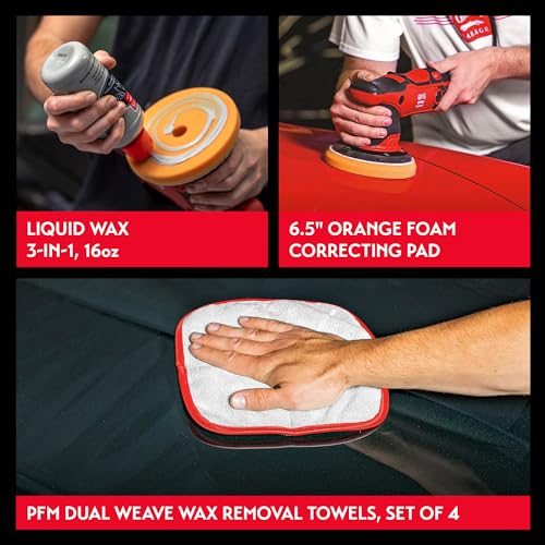 Image of Griot's Garage G9 Orbital Starter Kit for Car Polishing and Detailing, Includes Orbital Polisher, Liquid Wax 3-in-1, 6.5 inch Orange Foam Correcting Pad, and 4 PFM Dual Weave Wax Removal Towels