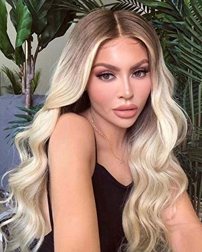 Wavy Blonde Wig Ombre Hair for Women Natural Long Wavy Wig Ombre Blonde Wig Platinum Blonde Wig Synthetic Replacement Wig Heat Resistant Cosplay Party Daily Hair Wig
