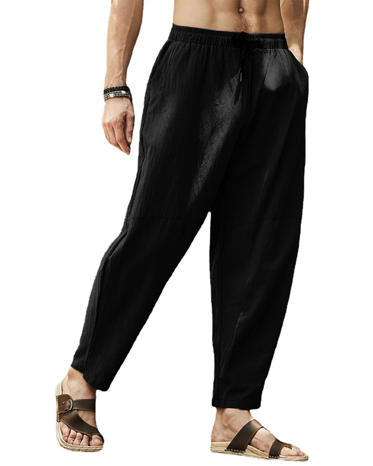 LAOARA Pantaloni Lino Uomo Estivi Casual Cotone Leggeri Pantaloni Estivo Spiaggia Yoga