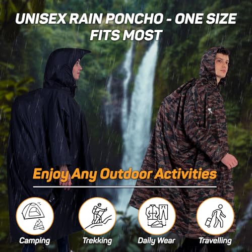Image of ROCKSPORT Unisex Hooded Rain Poncho for Adult,Waterproof, lightweight,Reusable& Packable, One Size Fits Most, Free Size