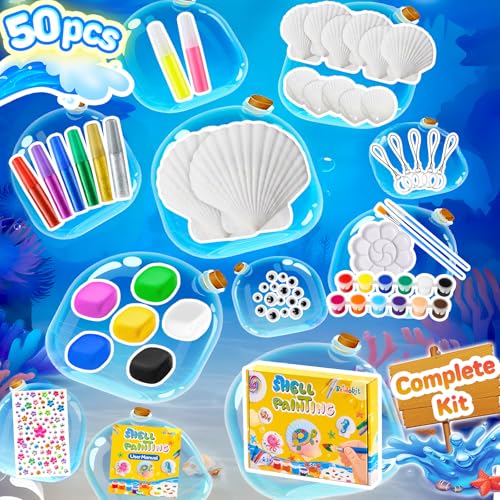 Bridokit Sea Shell Painting Kit, Arts and Crafts for Kids Age 3-12 with 13 Shells to Paint &Decorate and Make Keychain,DIY Creative Craft Activities for Kids, Rainy Day Activity - Image 2