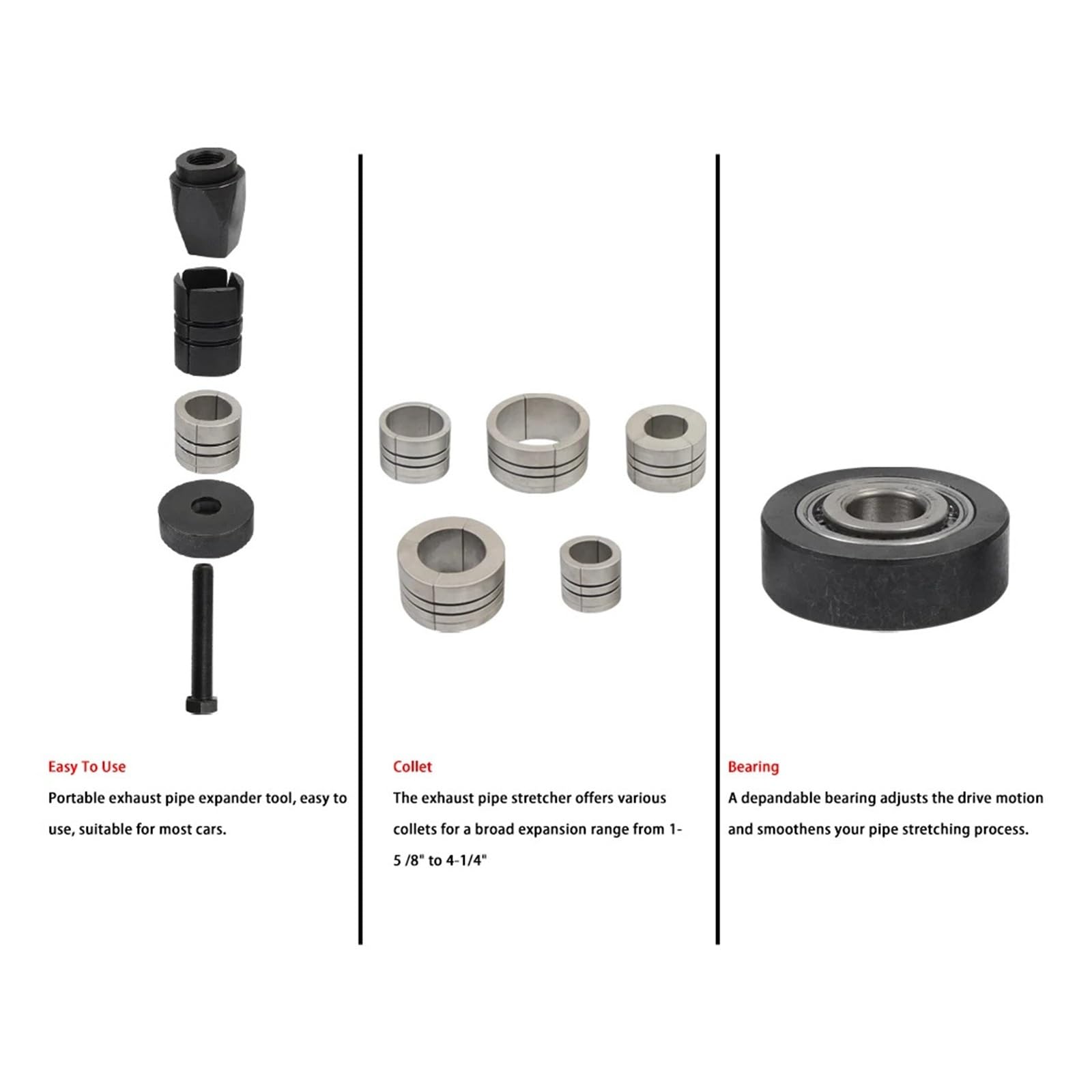 Auspuffrohr-Aufweitwerkzeug-Set 1-5/8 bis 4-1/4 Zoll for die Reparatur von Kfz-Auspuffrohren Für mehrere Rohre