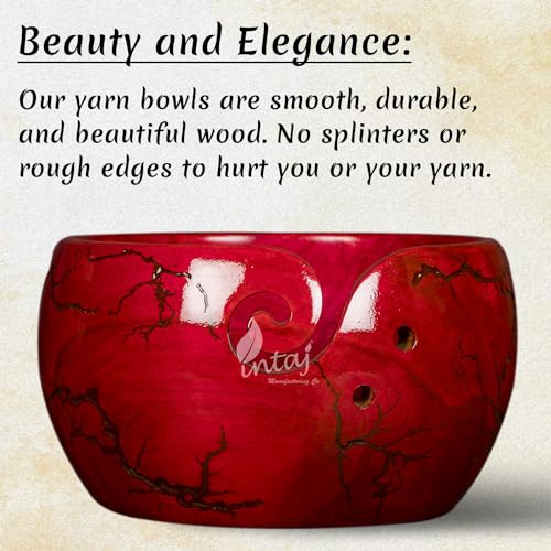 Image of INTAJ Wooden Yarn Bowl for Knitting and Crochet, 7 Inch No-Snag Holder