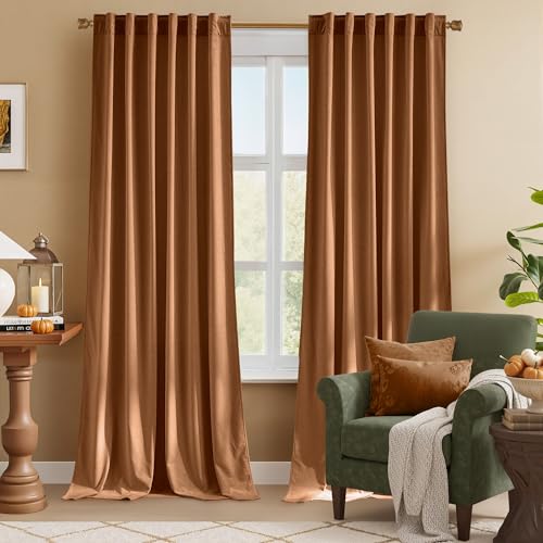 NICETOWN Burnt Orange Blackout Velvet Curtains for Sliding Patio Door (2 Panels, 52" Wide x 96" Long), Privacy and Warm Thermal Insulated Noise Reduci