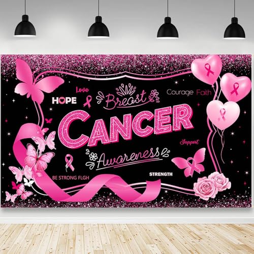 Toile de fond de sensibilisation au cancer du sein ruban rose noir photo 180x110 cm