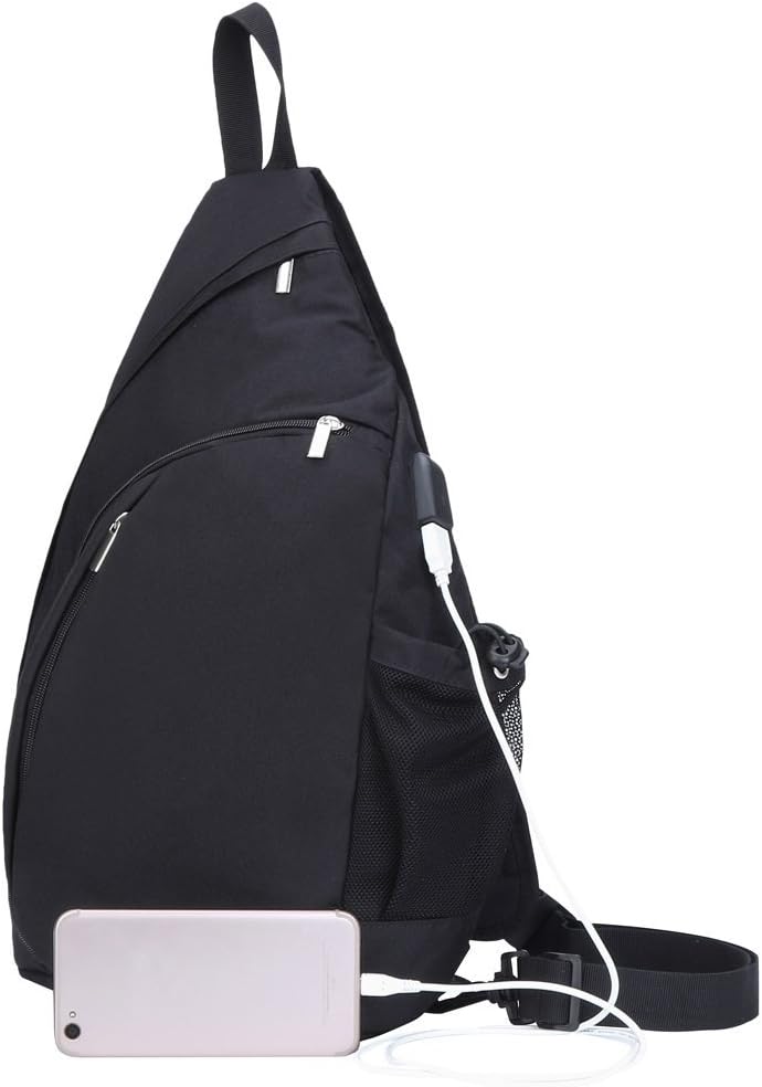 TECHQ Sling Bag - Small Laptop Travel Backpack External USB Charging Port (Black)
