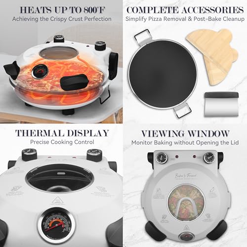 Image of Baker's Friend Electric Pizza Oven Indoor Countertop, 12 Inch Maker Machine for Home, Cooker & Grill, Premium Glazed Ceramic Stone Oven, Creamy White