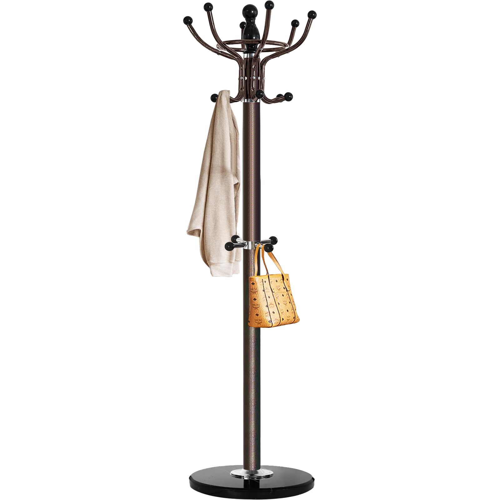 ( incomplete) Kertnic Metal Coat Rack Freestanding 16 Hooks, Entry-way Coat Racks Stand with Natural Marble Base Hall Tree, Easy Assembly for Coat Tree Hats Hanger Holder for Purse, Scarf Rack, Jacket (Bronze)