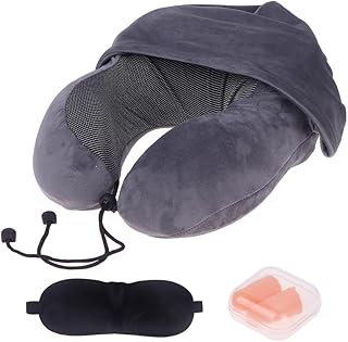 Reisekissen Nackenkissen für Reisen mit Kapuze für Flugzeug Samt Memory Foam Nackenkissen Erwachsene Kopf- und Nackenstütze