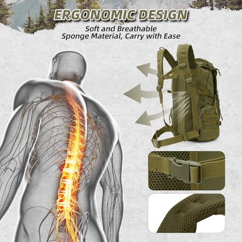 35L Military Tactical Backpack for Men, Water Resistant Assault Pack for Women, Army Green Molle Daypack 3 Day Bug Out Bag Rucksack for Trekking,Camping,Survival,EDC - Image 6