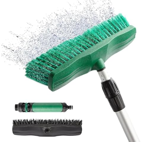 76.7" Sturdy Handle Water Push Floor Broom Green Bristles Cleaning Path 12.2" for Soft Cleaning Car Wash Boat and Solar Panel Black for Hard Floor Clean Telescopic pole from 35.4" to 76.7" tap Connect Cover