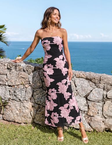 Image of MEROKEETY Women's Summer Floral Wedding Guest Cocktail Maxi Dress