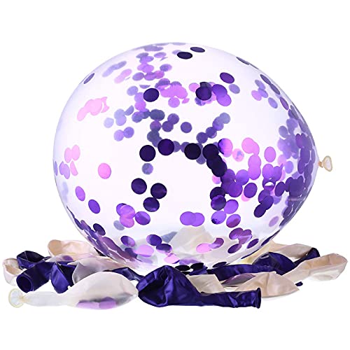 Selibration.com | Purple Color & Clear Confetti Shining Metallic Latex Glitter Balloons Set For Birthday, Anniversary, Welcome and All Party Celebration Decoration Supplies (A Set Of 10 Pcs)