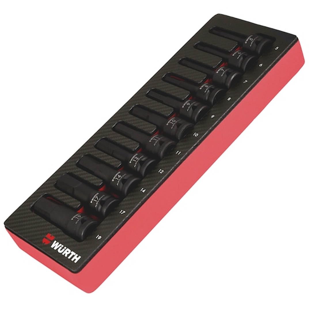 Würth Juego de llaves hexagonales de 1/2 pulgadas, 11 piezas, para llave de impacto neumática, taller, llave de impacto en sistema 2.4.1 0965905215