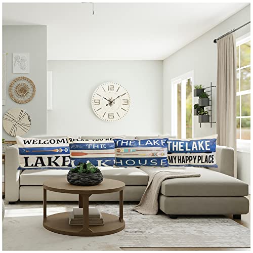 Nydecor Set Of 4 Lake Pillow Covers 12X20 Relax Lumbar Pillow Cover Lake House Decor Throw Pillow Cases Oblong Rectangle Pillowcase Cotton Linen Home Cushion Covers For Porch Couch Sofa Bed #TOP2