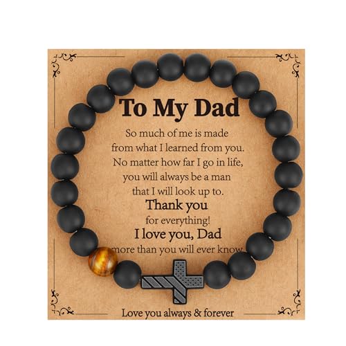 Gifts for Dad New Dad Stepdad Husband, American Flag Cross Beads Bracelet Jewelry Gifts for Father Men from Daughter Son Wife