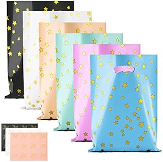 60 Pcs Party Bags,BOENFU 6 Colors Gift Bags Starry Goodie Favor Bags Treat Bags with Handle and 60 Stickers Thank You Bags Suitable for Christmas Halloween Birthday Wedding Party