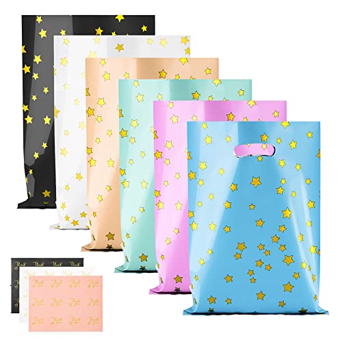 60 Pcs Party Bags with Thank You Stickers,BOENFU 6 Colors Gift Bags Starry Goodie Favor Bags Treat Bags with Handle Suitable for Christmas Halloween Birthday Wedding Party
