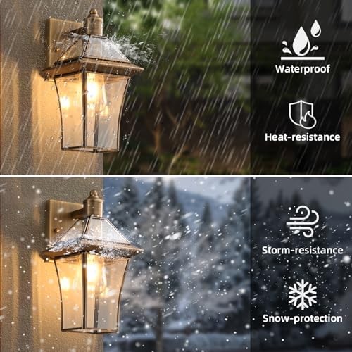 Hemali Brass Exterior Sconces, Outdoor Wall Light Fixtures for Front Porch - image 2