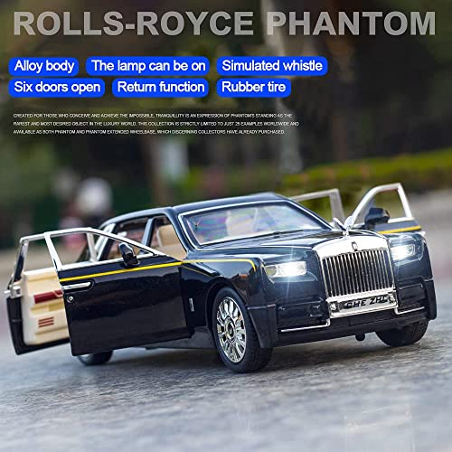 Image of Alloy Metal Pull Back Die-cast Car 1:24 Rolls Royce Phantom Diecast Metal Pullback Toy car with Openable Doors & Light, Music Boys Gifts Toys for Kids (Black)