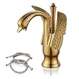 Cinwiny Swan Faucet Bathroom Sink Faucet Polished Gold Swan Shaped Single Handle One Hole Lavatory Basin Tap Mixer Deck Mount Bird Faucet