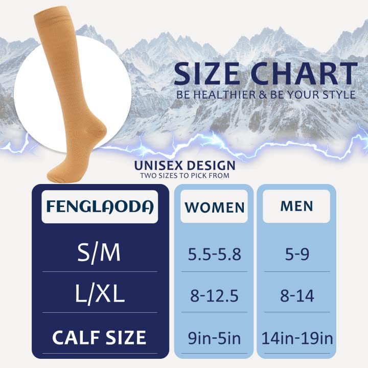 Image of fenglaoda 8 Pairs Compression Socks for Men & Women 20-30 mmHg Knee High Nurse Pregnant Running Medical and Travel Athletic