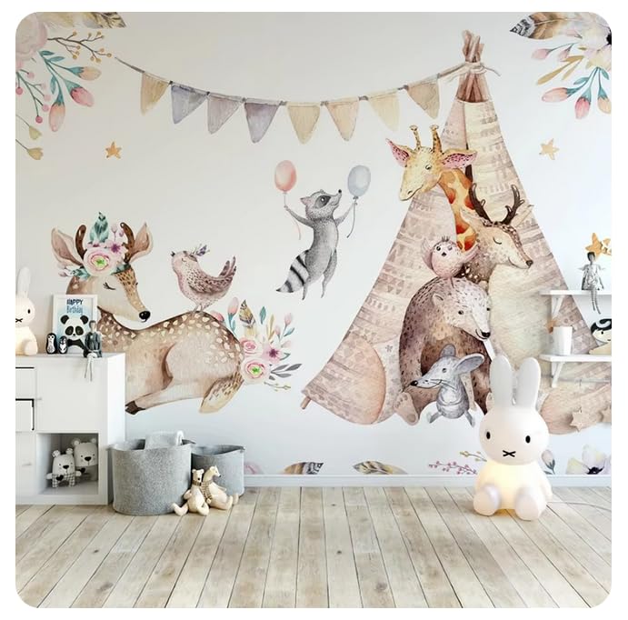 Papier peint enfant 3D élan et girafe : créez une jungle ludique de 200x140 cm