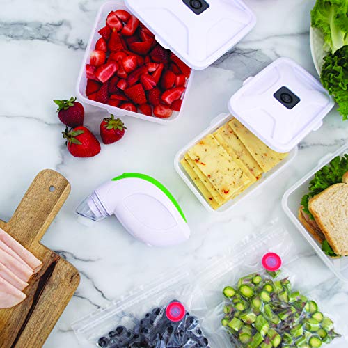 Image of NESCO Handheld Vacuum Sealer Kit, Includes 4 Canisters, 5 Reusable Gallon Zipper Bags, Freezer, Dishwasher, Sous Vide Safe Bags, Great for Meal Prep & Food Storage - Rechargeable with Charging Base