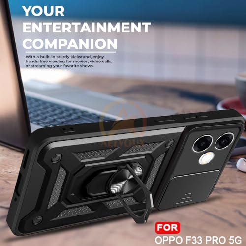 Image of Armor Bumper Back Cover Case for Oppo F33 Pro 5G Rotating Camera Cover, Ring Holder & Kickstand | Heavy Duty & 360 Degree Protection Oppo F33 Pro 5G Back Cover (Black)