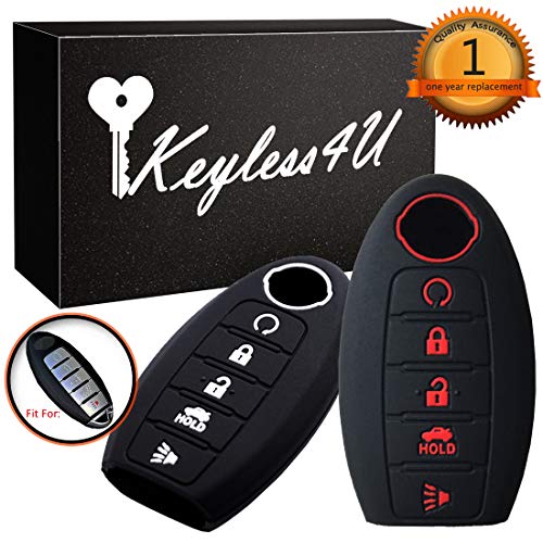 2Pcs Keyless4U 5 Buttons Key Fob Silicone Remote Cover Case Jacket Holder Protector for Nissan Altima Maxima Armada Murano Rogue Sedan Pathfinder (Black)