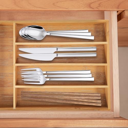 Bandeja de cubiertos de bambú resistente al desgaste para cajón 6