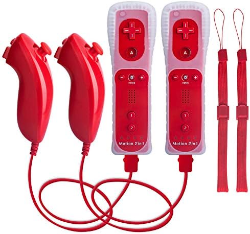 TechKen Wii Controller with Nunchuck and Motion Plus, 2 Sets of Red, Compatible with Nintendo Wii, Wii U