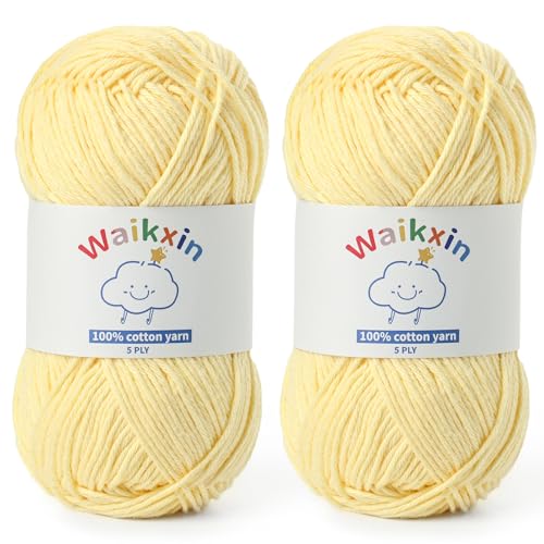Cotton Yarn for Crocheting - 262.4yds / 3.52oz Baby Yarn for Crocheting Soft - 100% Milk Cotton Yarn 5 Ply Crochet Amigurumi Yarn for Crafts&Puzzle/Socks/Hats(2 Light Yellow)