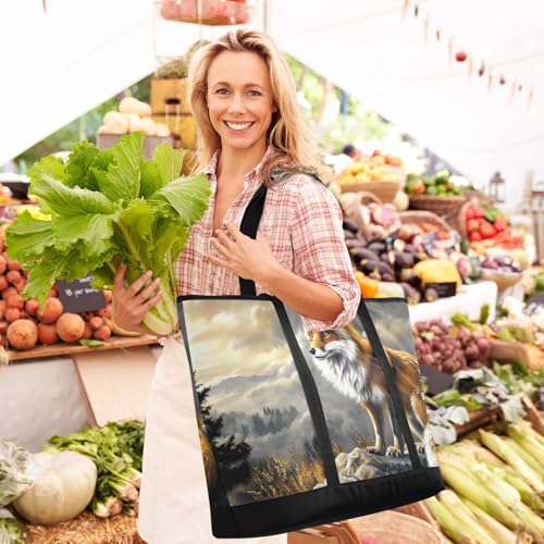 Fox Golden Rock Large Insulated Tote Bag for Grocery Shopping Reusable Tote Bags for Women Men, Cooler Bag with Zippered Top & Handles for Beach Picnic Travel2