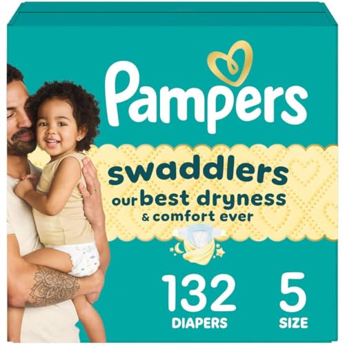 pampers swaddlers diapers size 5 20-37 lbs 132 count absorbent keeps baby dry and comfortable skin safe disposable baby diaper packaging may vary