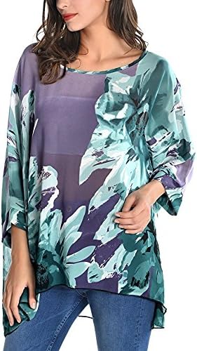 Women's Bohemian Style Summer Beach Lagenlook Top Kimono Loose Waterfall Chiffon Kaftan Poncho Shirt - Image 2
