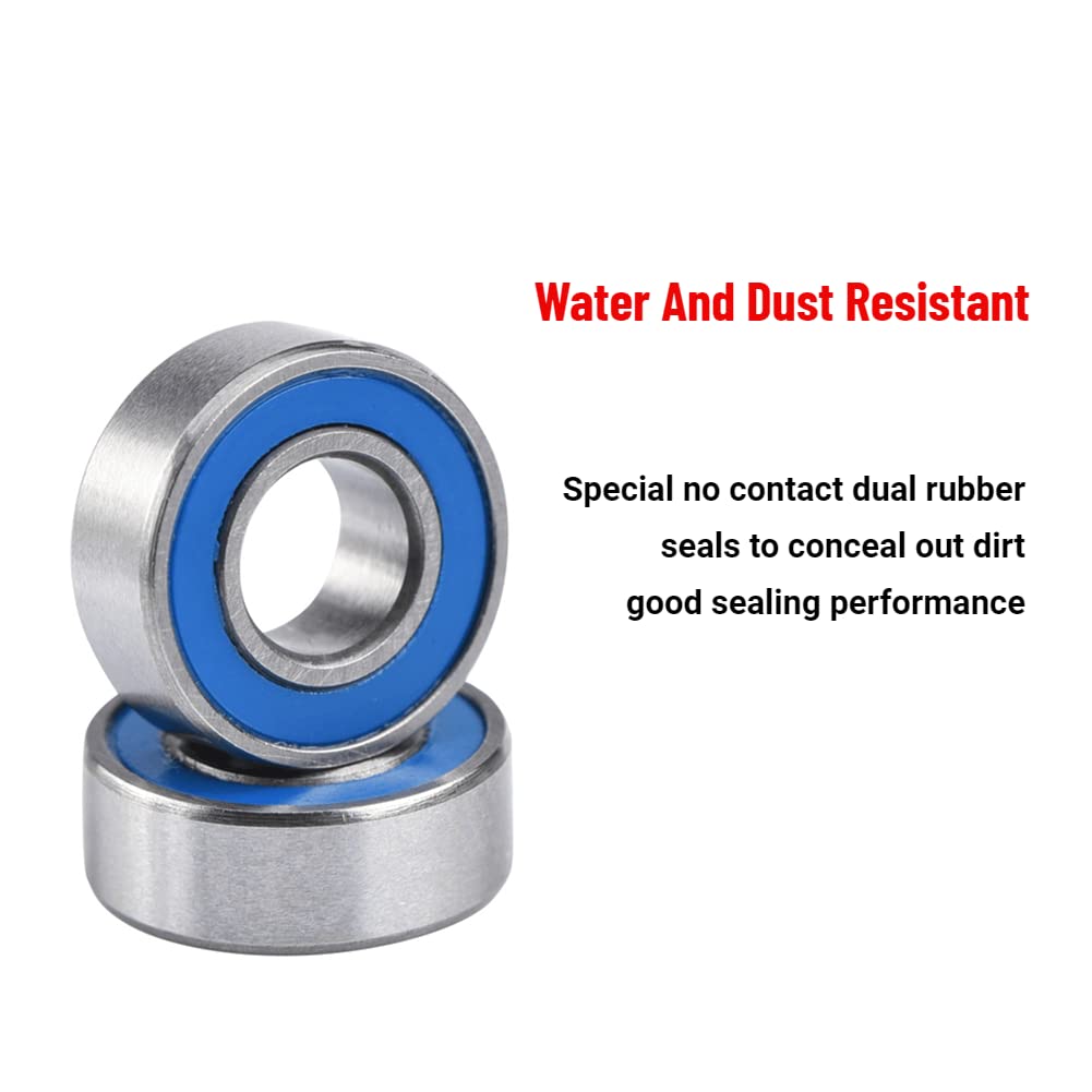 Oumefar 25pcs Deep Groove Ball Bearing Miniature Double Rubber Sealed Ball Bearings Flanged Steel Bearings with Blue Side for Roller Skates 5x11x4mm