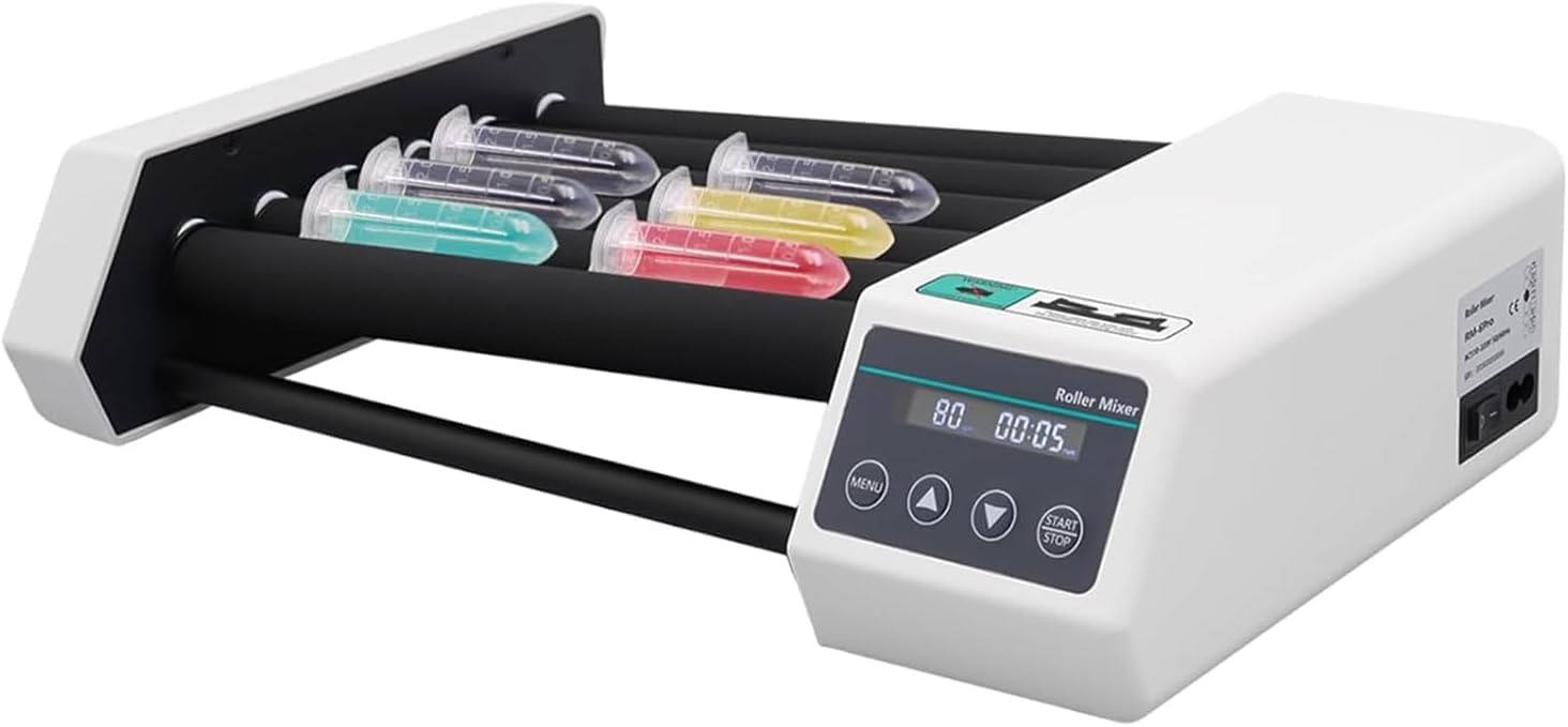 Mezclador digital de tubos con motor sin escobillas y pantalla LCD, agitador orbital de 6 rodillos 20-80 RPM, para tubos de 6-34 mm, uso en laboratorio y aula