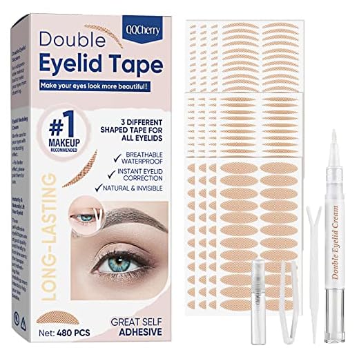 Eyelid Tape, 480pcs Eyelid Lifter Strips, Invisible Waterproof Double Eyelid Tape, Instant Eyelid Lift for Heavy Saggy, Hooded, Uneven, Mono-eyelids, with Fork Rods and Tweezers