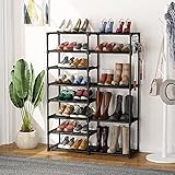 Tribesigns 8 Tiers Shoe Rack Shoe Shelf Shoe Storage Organizer with Side Hooks for Entryway, 24-30 Pairs Metal Shoe Rack Taller Shoes Boots Organizer