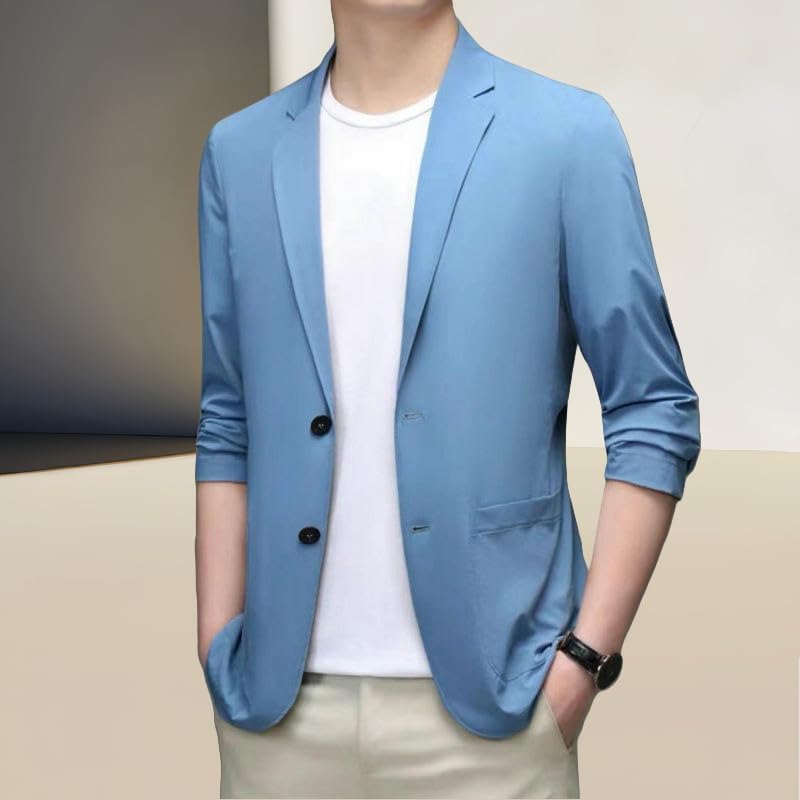 Men's Autumn Single Breasted Two Button Lightweight Solid Color Casual Blazer Jacket Top